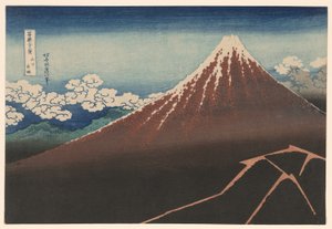 Lluvia bajo la cumbre (Sanka hakuu), de la serie "Treinta y seis vistas del monte Fuji (Fugaku sanjurokkei)"