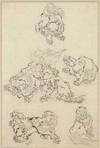 Seis Leones de Katsushika Hokusai