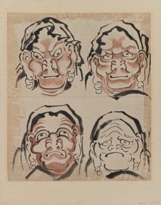 Boceto de cuatro rostros de Katsushika Hokusai