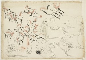 Estudios de Caballos, Gatos y Ratas (de "Hokusai Manga"), ca. 1815-1849 de Katsushika Hokusai