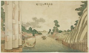 Río Sumida visto desde el puente Azuma (Azumabashi yori Sumida wo miru no zu), de un grupo de paisajes de estilo occidental de Katsushika Hokusai