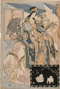 La dama Tang sobre un elefante blanco, de la serie «Obras gigantes de paja para una atracción de parque de atracciones» de Katsushika Hokusai