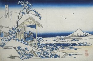 Casa de té en Koishikawa, la mañana después de una nevada, c.1830 de Katsushika Hokusai