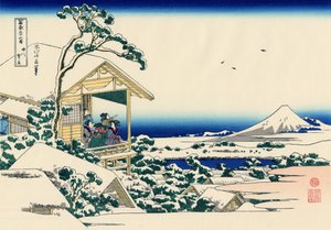 Casa de té en Koishikawa, la mañana después de una nevada, c.1830 de Katsushika Hokusai