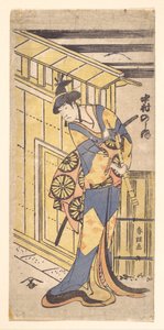 El actor Nakamura Noshio II, en un papel femenino, sosteniendo un shakuhachi (flauta de bambú) de Katsushika Hokusai