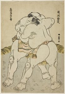 Los luchadores de sumo Uzugafuchi Kandayu y Takasaki Ichijuro de Katsushika Hokusai