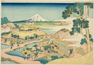 La Plantación de Té de Katakura en la Provincia de Suruga (Sunshu Katakura chaen no Fuji), de la serie "Treinta y Seis Vistas del Monte Fuji (Fugaku sanjurokkei)" de Katsushika Hokusai
