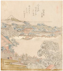 Las orillas del río Sumida, Komatomeishi. Tríptico de la serie Umazukushi, parte izquierda, 1822