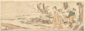Tres mujeres junto a un estanque de Katsushika Hokusai