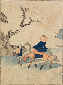 Viajero a caballo bajo un cerezo en flor de Katsushika Hokusai
