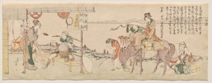 Viajeras que llegan a la casa de té de Echizen-ya de Katsushika Hokusai