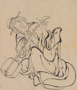Afinando el samisen, finales del siglo XVIII-principios del XIX