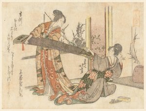 Dos mujeres con un koto de Katsushika Hokusai