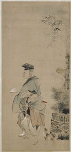 Dos artistas callejeros paseando en el Año Nuevo, período Edo, c.1830-32 de Katsushika Hokusai
