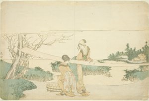 Dos mujeres estirando tela de Katsushika Hokusai