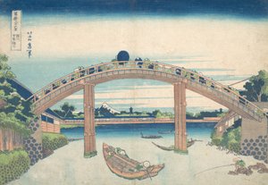 Bajo el puente Mannen en Fukagawa, de la serie T..., ca. 1830-32 de Katsushika Hokusai