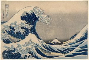 Bajo la ola frente a Kanagawa (Kanagawa-oki nami-ura), también conocida como La Gran Ola, de la serie Treinta y seis vistas del monte Fuji (Fugaku sanjurokkei) de Katsushika Hokusai