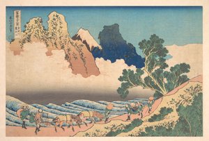 Vista del otro lado del Fuji desde el río Minobu (Minobugawa ura Fuji), de la serie «Las treinta y seis vistas del monte Fuji» (Fugaku sanjūrokkei)
