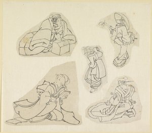 cinco figuras femeninas de Katsushika Hokusai