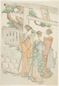 Visitantes al santuario de Hachiman de Katsushika Hokusai