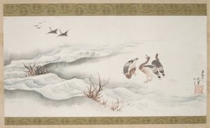 Gansos salvajes y agua de Katsushika Hokusai