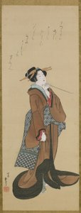 Mujer sosteniendo una pipa de tabaco, período Edo, c.1814-15 de Katsushika Hokusai
