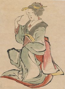 Mujer mirando a la derecha, haciendo señas, finales del siglo XVIII-principios del siglo XIX de Katsushika Hokusai