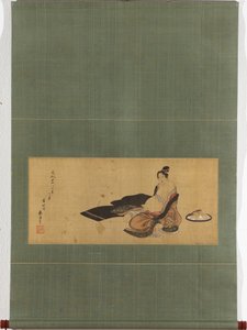 Mujer dando a luz con un atuendo desaliñado Detalle de Katsushika Hokusai