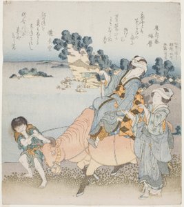 Mujer montando un buey de Katsushika Hokusai