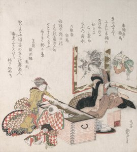 Mujeres preparando té alrededor del fogón de Katsushika Hokusai