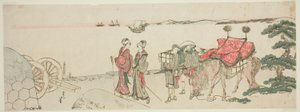 Mujeres y asistentes en la playa de Tanakawa de Katsushika Hokusai