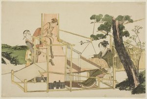 Mujeres Tejiendo en un Telar de Katsushika Hokusai