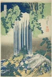Cascada Yoro en la provincia de Mino (Mino no kuni Yoro no taki), de la serie Recorrido por las cascadas en varias provincias (Shokoku Takimeguri) de Katsushika Hokusai
