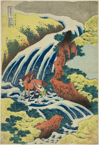 Cascadas de lavado de caballos de Yoshitsune en Yoshino en la provincia de Yamato (Washū Yoshino Yoshitsune uma arai no taki), de la serie Recorrido por las cascadas en varias provincias (Shokoku taki meguri)