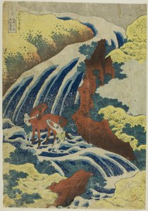Cascada de Yoshitsune para lavar caballos en Yoshino, provincia de Yamato (Washu Yoshino Yoshitsune uma arai no taki), de la serie "Recorrido por las cascadas de varias provincias (Shokoku taki meguri)".