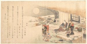 Jovencita con lámpara; Hombre y mujer en la terraza de una tetería de Katsushika Hokusai