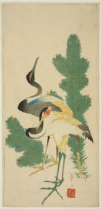 Pino y grullas de Katsushika Taito II