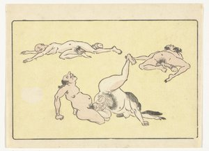 hombre y mujer copulando The Big Tail (título de la serie) de Kawanabe Kyosai