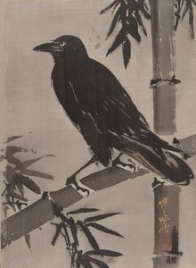 Cuervo en una rama de bambú de Kawanabe Kyosai