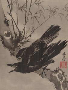 Cuervo en una rama, ca. 1887 de Kawanabe Kyosai
