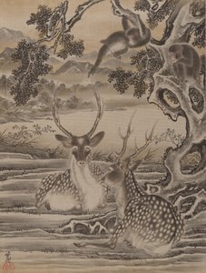 Ciervos y monos, ca. 1887 de Kawanabe Kyosai