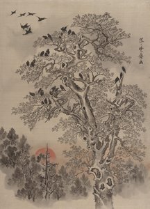 Bandada de Cuervos al Amanecer de Kawanabe Kyosai