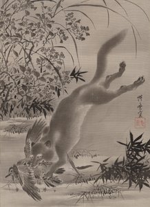 Zorro atrapando pájaro, ca. 1887 de Kawanabe Kyosai