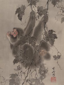 Mono colgando de parras de Kawanabe Kyosai