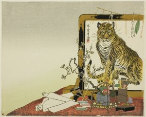 Pantalla de pie (Tsuitate) de un tigre de Kawanabe Kyosai