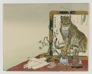Pantalla de pie (Tsuitate) de un tigre, 1878 de Kawanabe Kyosai