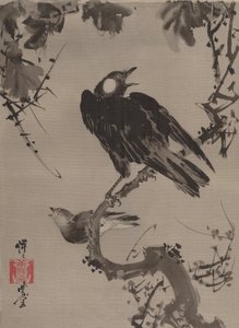Estorninos en una rama de Kawanabe Kyosai