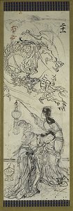 Dos chinas con dragón, uno de seis bocetos de Kawanabe Kyosai