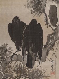 Dos Cuervos en una Rama de Pino de Kawanabe Kyosai