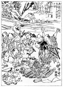 El joven Kyôsai dibujando la cabeza cortada, 1898 de Kawanabe Kyosai